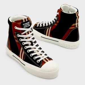 BURBERRY Signature Vintage Check Logo Canvas Leather High-Top Fashion Sneakers
